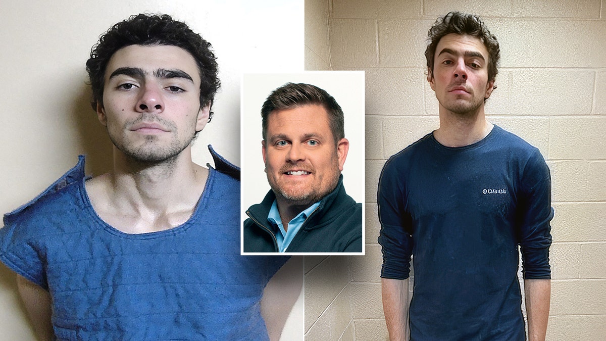 Image composite de Luigi Mangione avec encart de Brian Thompson