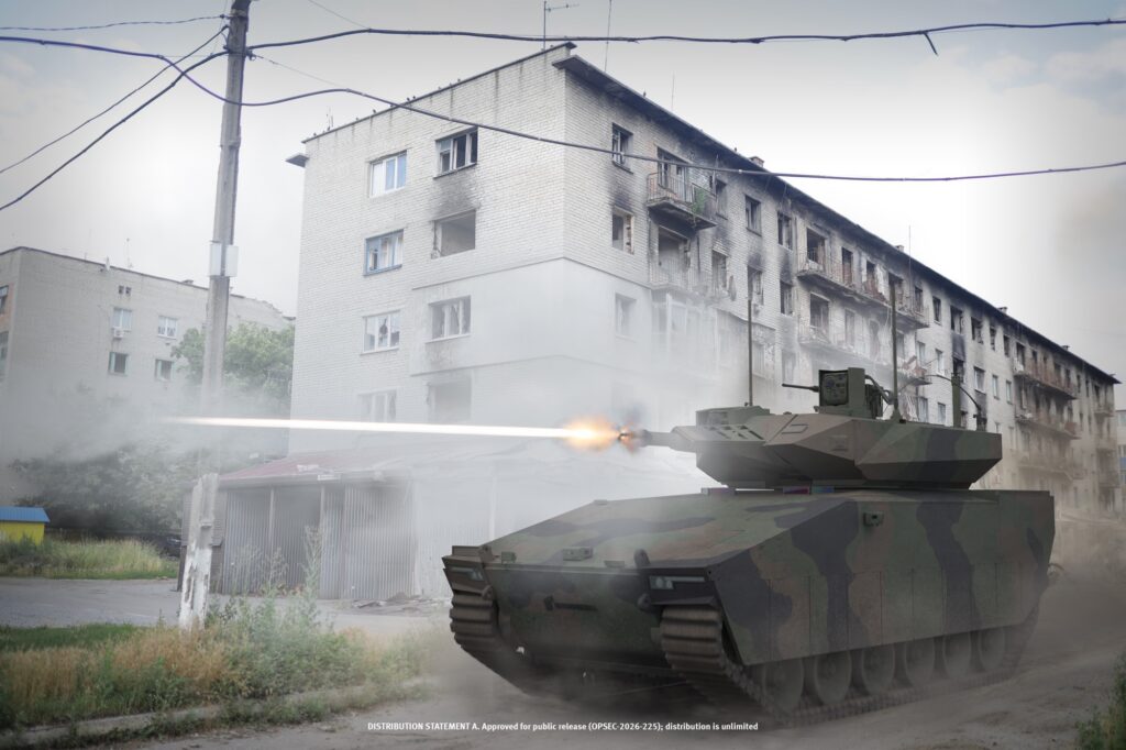 Une illustration photographique du Lynx XM30 de l'américain Rheinmetall dans une zone de combat urbain. (Photo illustrée avec l'aimable autorisation de l'américain Rheinmetall.)